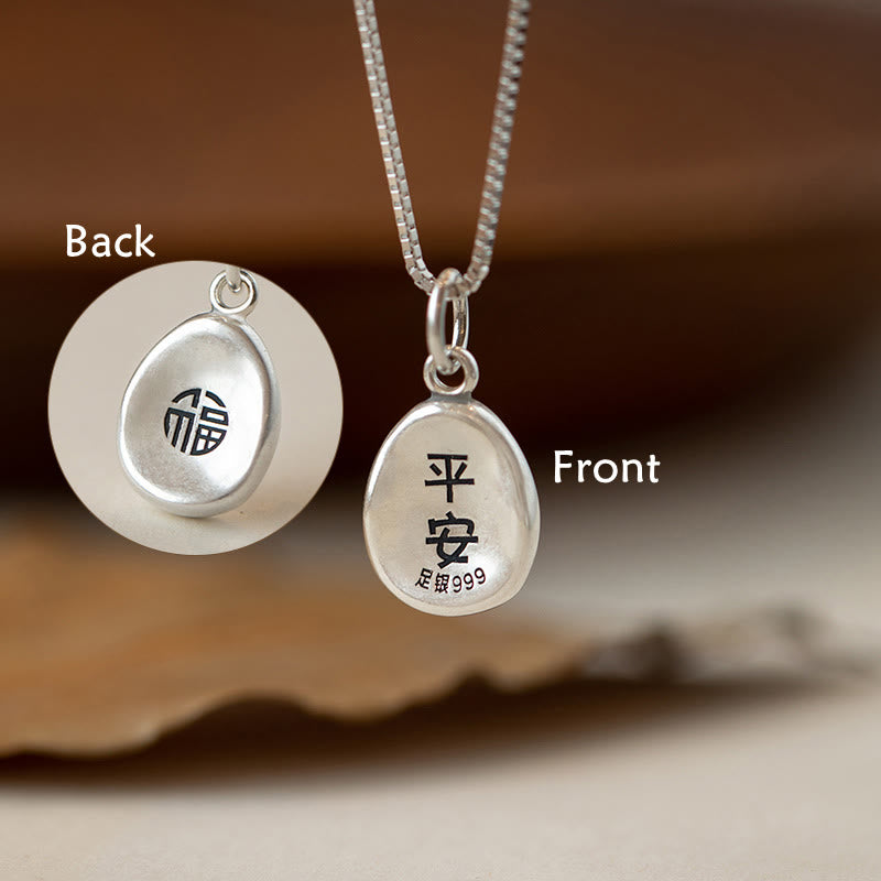 Buddha Stones 999 Sterling Silver Peace And Joy Fu Character Luck Fortune 925 Sterling Silver Chain Necklace Pendant - Peace Fu Character - 45cm Silver Chain - image 1