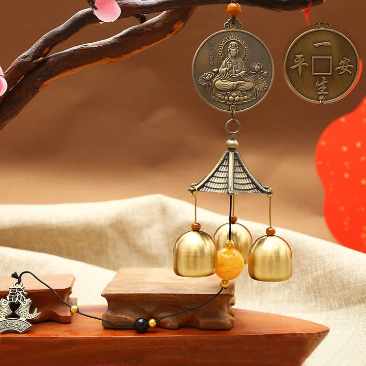 Feng Shui Copper Coin Koi Fish Bagua Kirin Wind Chime Bell Luck Wall Hanging Decoration - Avalokitesvara - image 6