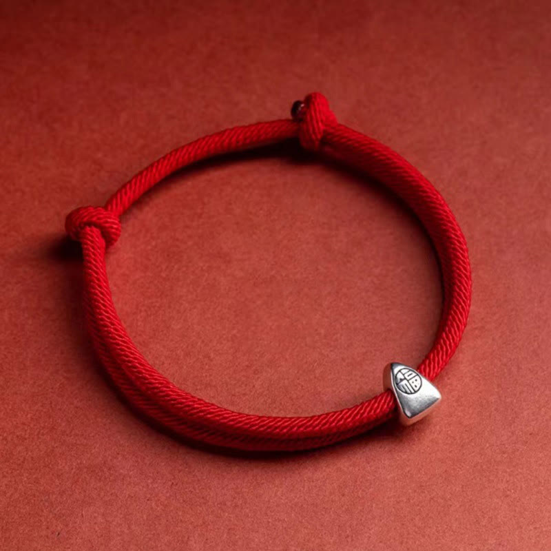 Buddha Stones 925 Sterling Silver Fu Character Blessing Handmade Braided Bracelet - Red - image 11