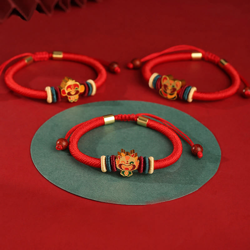Buddha Stones Handmade 925 Sterling Silver Year of the Dragon Cute Chinese Zodiac Luck Braided Red Bracelet - image 0