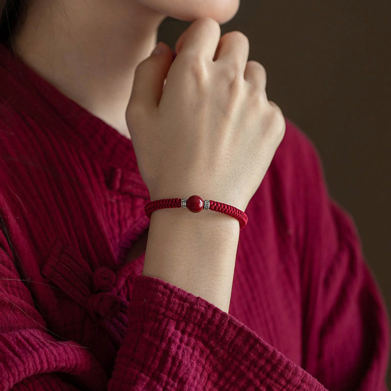 Buddha Stones 925 Sterling Silver Natural Cinnabar Bead Calm Handmade Braided String Bracelet - image 5