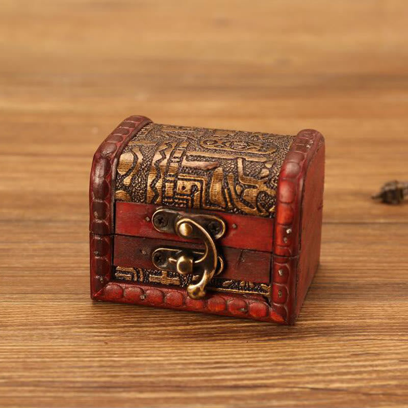 Buddha Stones Retro Small Wood Jewelry Box Lotus Golden Grape Copper Coin Daffodil Grass Flower Jewelry Storage Box - Ancient Egyptian 8*6.5*6cm - image 11