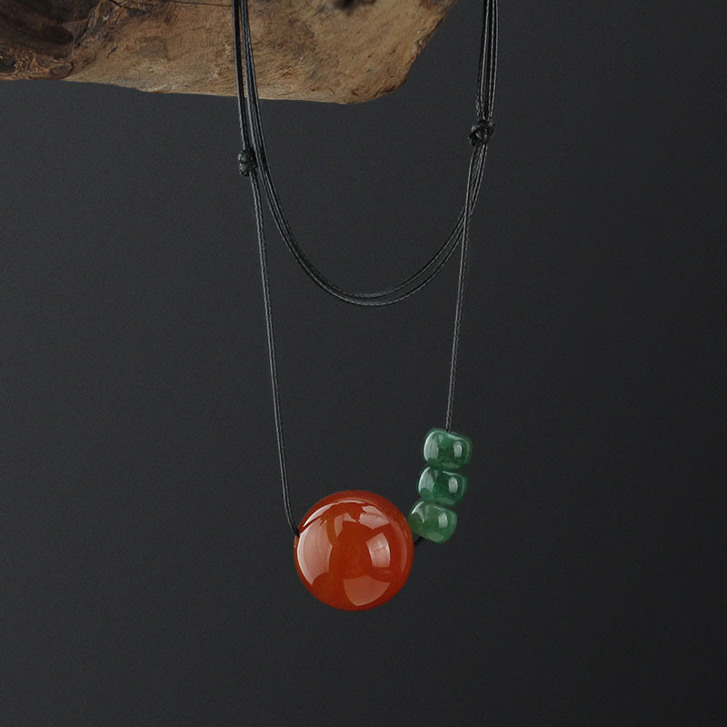 Buddha Stones Red Agate Green Aventurine Green Bodhi Seed Bead Calm Leather Rope Necklace Pendant - image 9