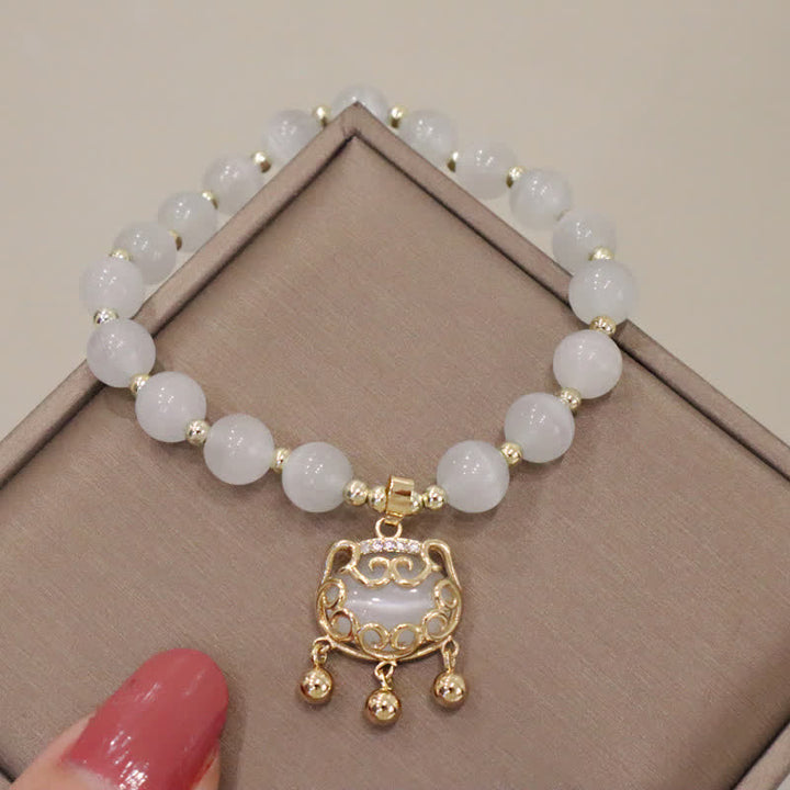 Buddha Stones Cat's Eye Lovely Cat Pattern Pearl Love Charm Bracelet - image 9