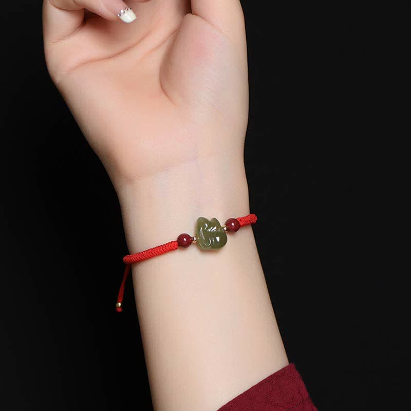 Year of the Rabbit Hetian Jade Bunny Cinnabar Beaded Abundance String Bracelet - image 3