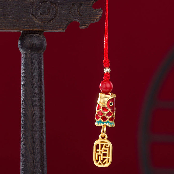 Buddha Stones Koi Fish Cinnabar Attracting Wealth Wish Ruyi Charm Luck Phone Hanging Decoration - image 3