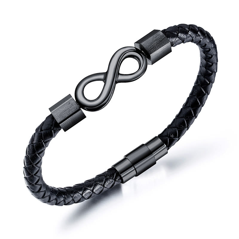 Buddha Stones Endless Knot Titanium Steel Infinity Leather Weave Balance Bracelet - Black Endless Knot - 23cm(Weight Above 75kg) - image 0