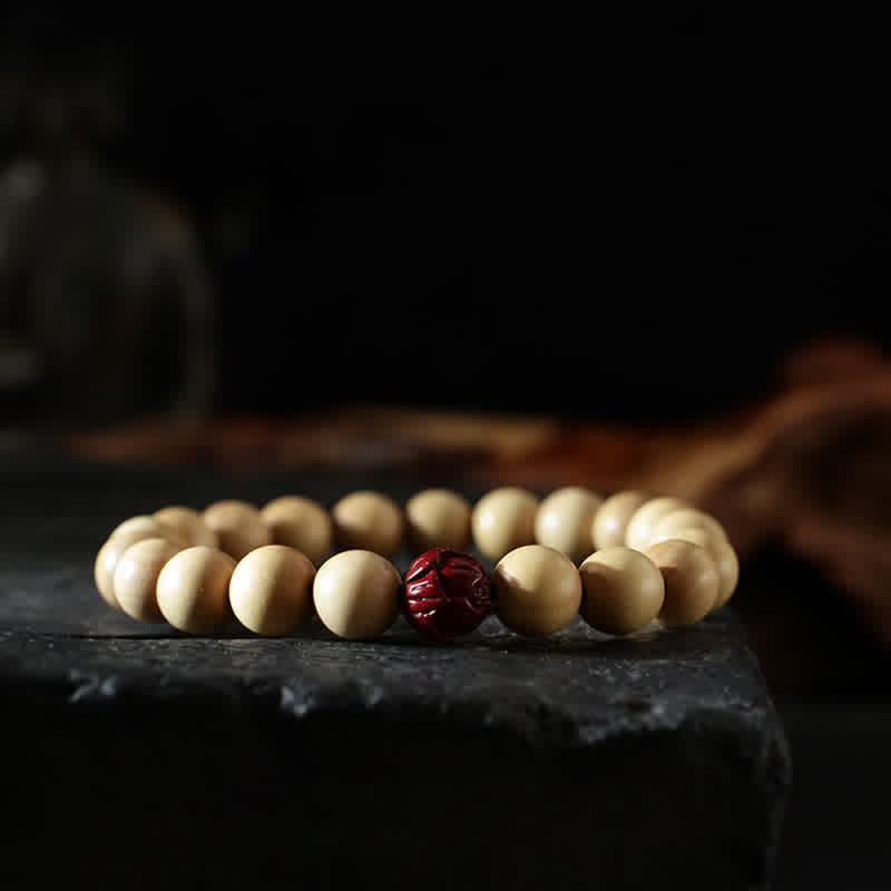 Buddha Stones Tibet Peach Wood Lotus Cinnabar Bagua Yin Yang Luck Wealth Bracelet - 10mm - Cinnabar (Calm ♥ Concentration) - image 9