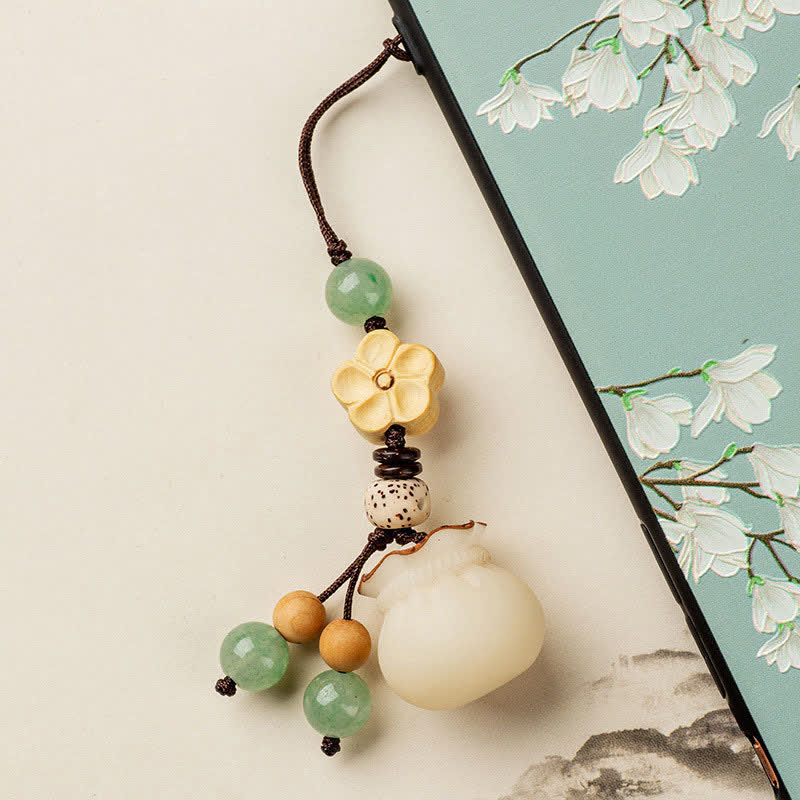 Buddha Stones Natural Bodhi Seed Money Bag Flower Blessing Prosperity Keychain - image 8