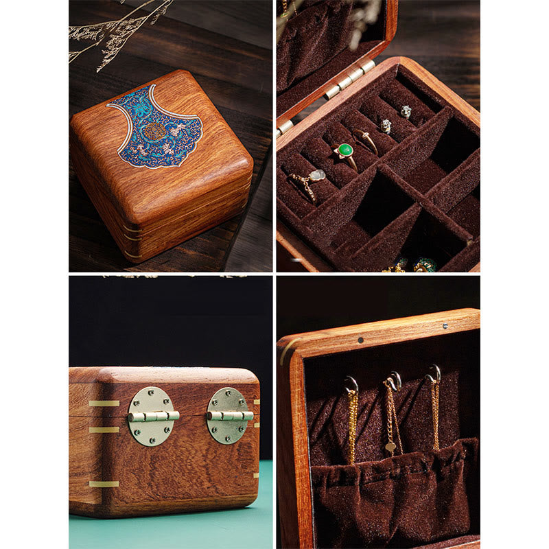 Antique Flower Leaf Handmade Rosewood Jewelry Storage Box Wooden Gift Organizer Box - image 4