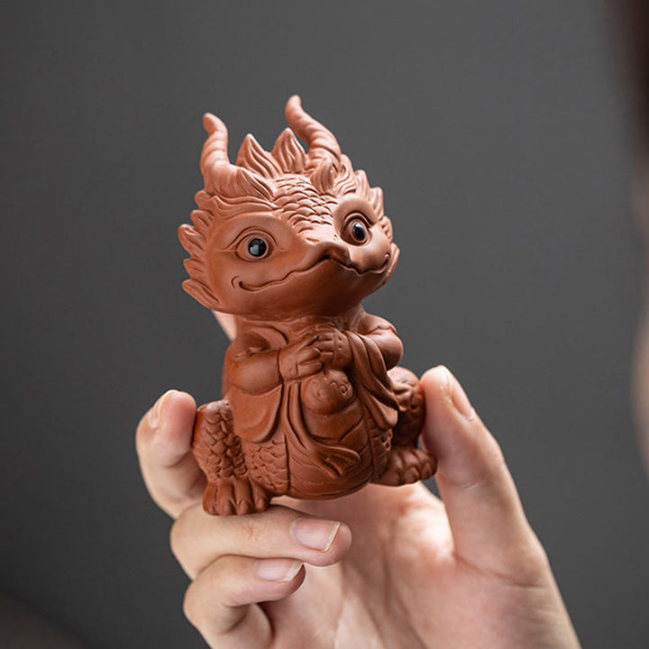 Buddha Stones Luck Dragon Wealth Tea Pet Purple Clay Figurine Decoration - image 11