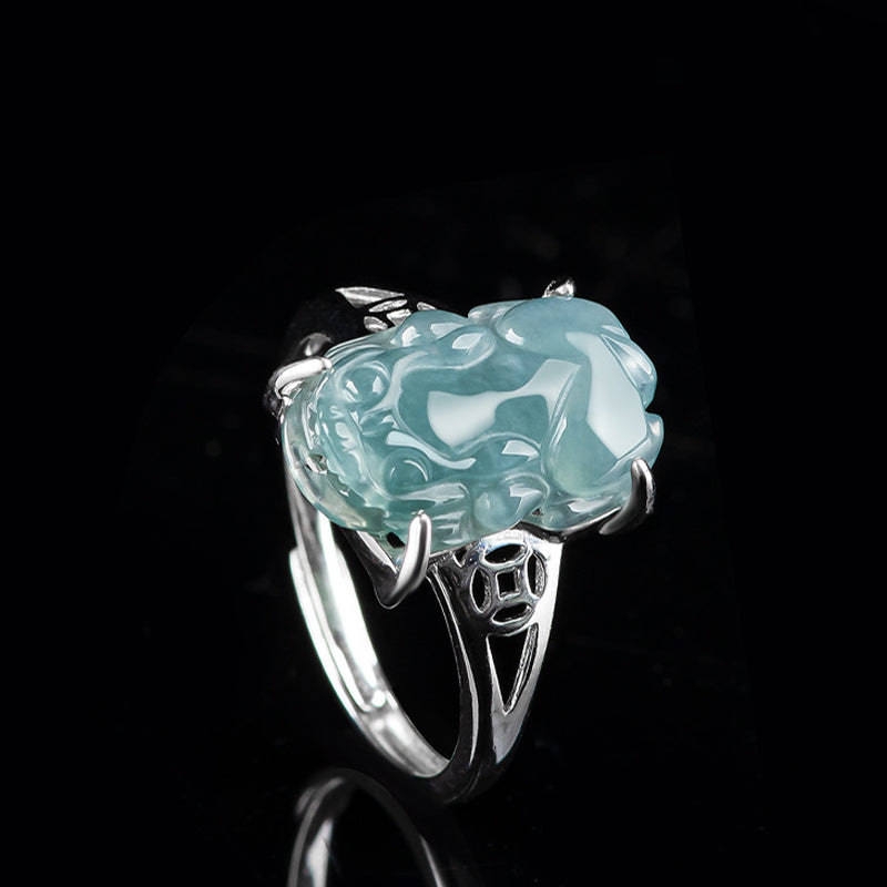 Buddha Stones 925 Sterling Silver Fengshui Wealth Prosperity Jade PiXiu Luck Ring - image 12