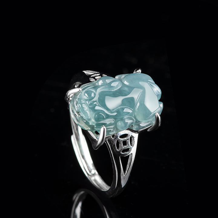 Buddha Stones 925 Sterling Silver Fengshui Wealth Prosperity Jade PiXiu Luck Ring - image 12