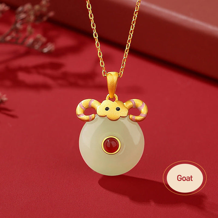 Buddha Stones 925 Sterling Silver Hetian Jade Chinese Zodiac Year of the Dragon Red Agate Luck Protection Necklace Pendant - Goat - image 17