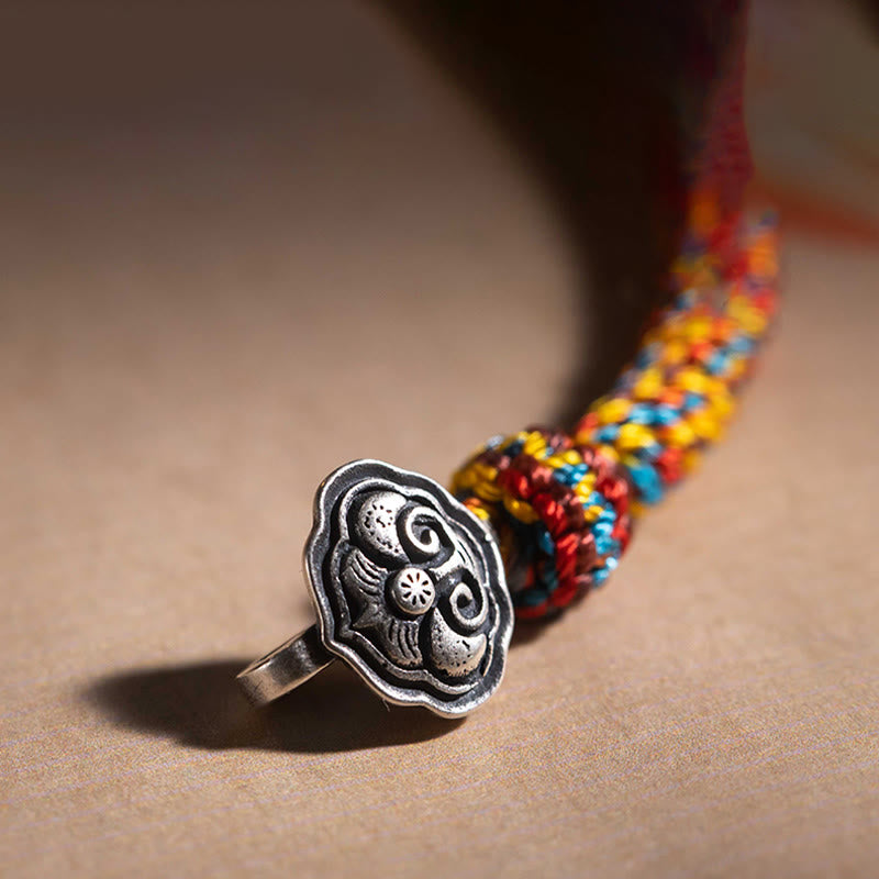 Buddha Stones Handmade Tibetan 925 Sterling Silver Chinese Zodiac Natal Buddha Zakiram Goddess of Wealth Protection Multicolored Rope Braided Bracelet - image 3