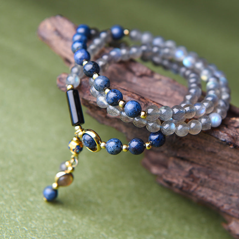 Buddha Stones Moonstone Lazurite Calm Healing Positive Bracelet - 3 Circles - image 6
