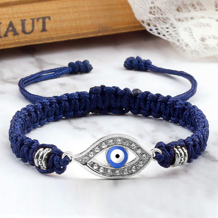 Buddha Stones Evil Eye Keep Away Evil Spirits String Bracelet - Navy Blue&Blue Evil Eye - Silver Border - image 30