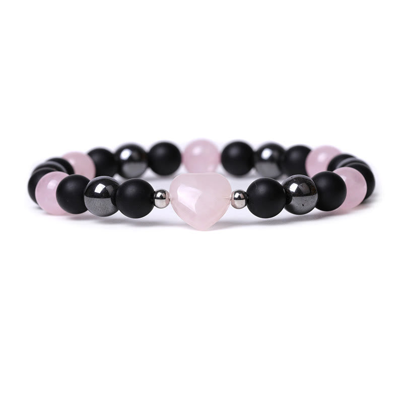 Buddha Stones Black Onyx Tiger Eye Stone Crystal Love Heart Protection Bracelet - Black Onyx&Pink Crystal - image 9