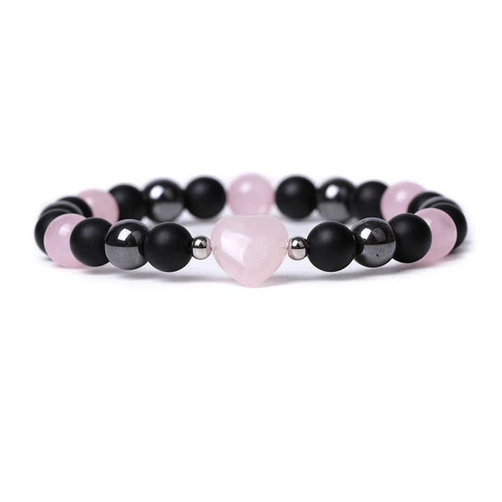 Buddha Stones Black Onyx Tiger Eye Stone Crystal Love Heart Protection Bracelet - Black Onyx&Pink Crystal - image 9