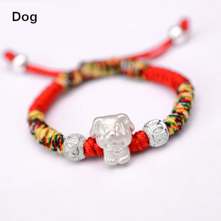 Buddha Stones 999 Sterling Silver Chinese Zodiac Red Rope Luck Handcrafted Kids Bracelet - Dog-Colorful Rope(Bracelet Size 12+4cm) - image 24