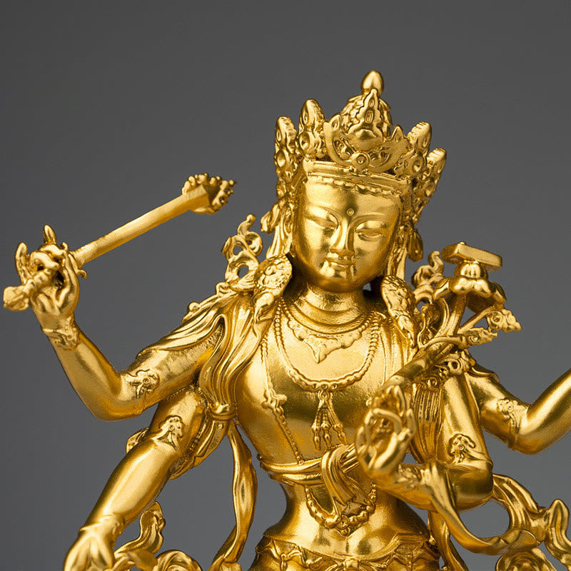 Four-armed Manjusri Bodhisattva Gold Figurine Compassion Serenity Copper Statue Home Decoration - Four-armed Manjusri Bodhisattva - 20*10*7cm - image 11