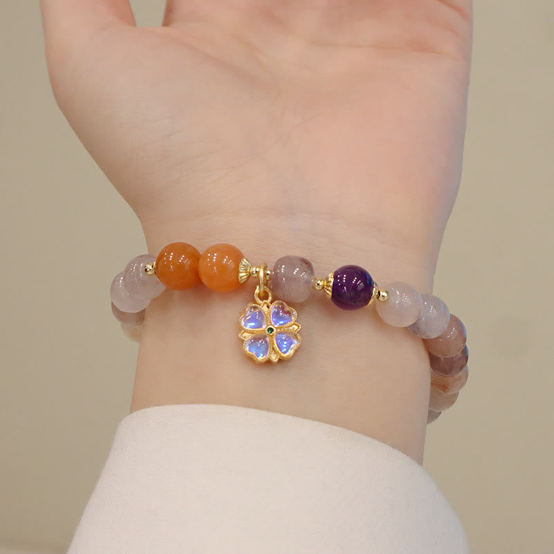 Buddha Stones Natural Purple Golden Silk Jade Violet Flower Bead Charm Wealth Bracelet - Gold Silk Jade&Violet Flower(Wrist Circumference 14-19cm) - image 2