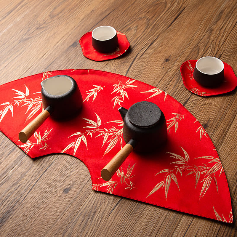 Buddha Stones Vintage Sea Wave Bamboo Plum Blossom Embroidered Cup Mat Pad Tea Cup Coaster Kung Fu Tea Mat - image 27