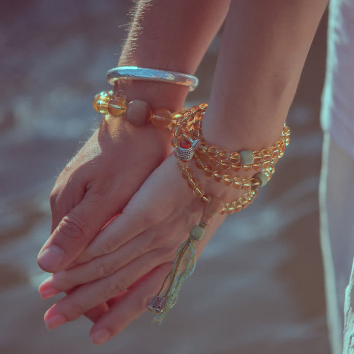 Buddha Stones 108 Mala Beads 925 Sterling Silver Citrine Sandalwood Turquoise Protection Prosperity Bracelet - image 1