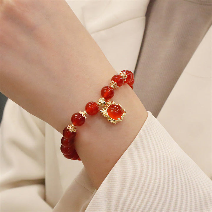 Buddha Stones Year of the Dragon Red Agate Jade Peace Buckle Fu Character Success Bracelet - image 15