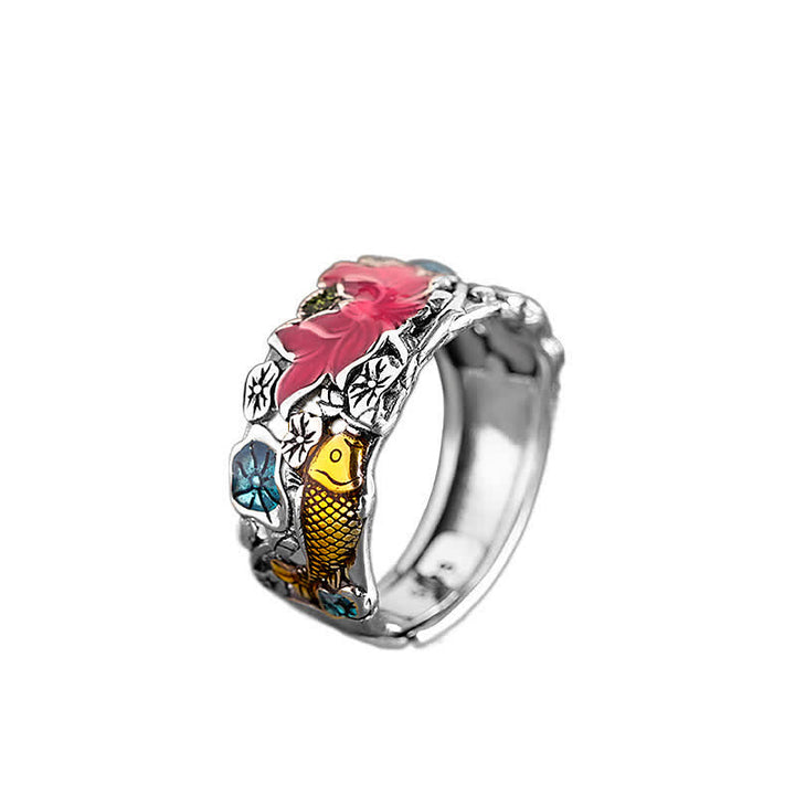 Buddha Stones 925 Sterling Silver Lotus Koi Fish Enlightenment Ring - image 6