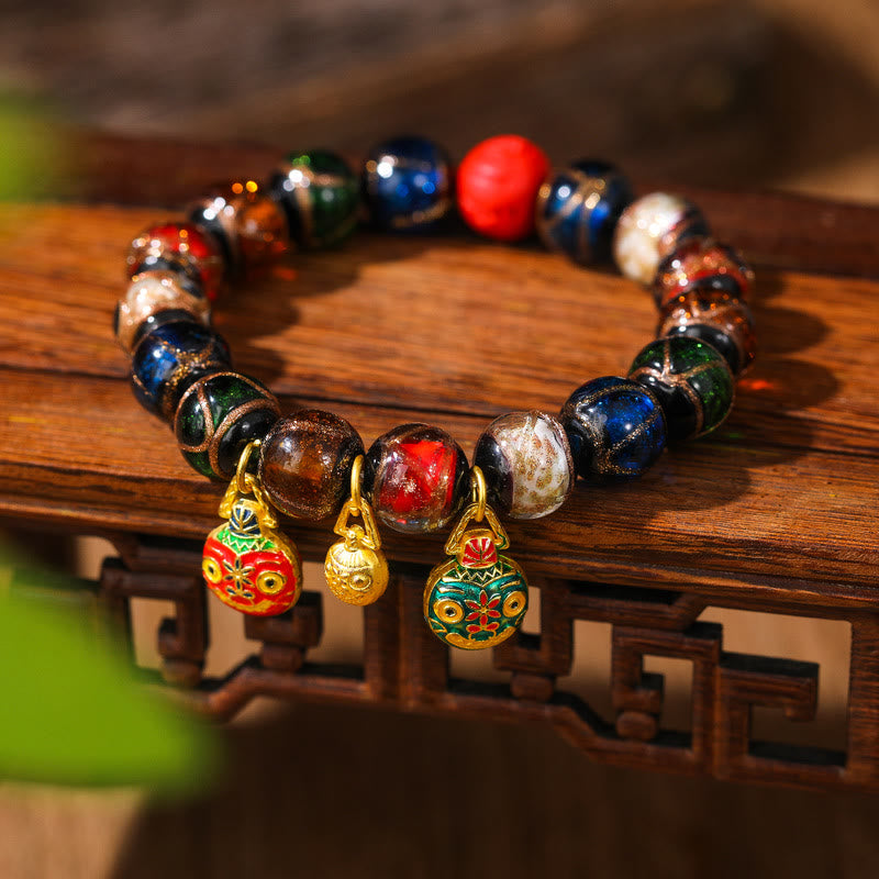 Buddha Stones Gold Swallowing Beast Family Colorful Cinnabar Bead Bracelet - Gold Swallowing Beast Cinnabar(Multicolor) - 14MM - image 0