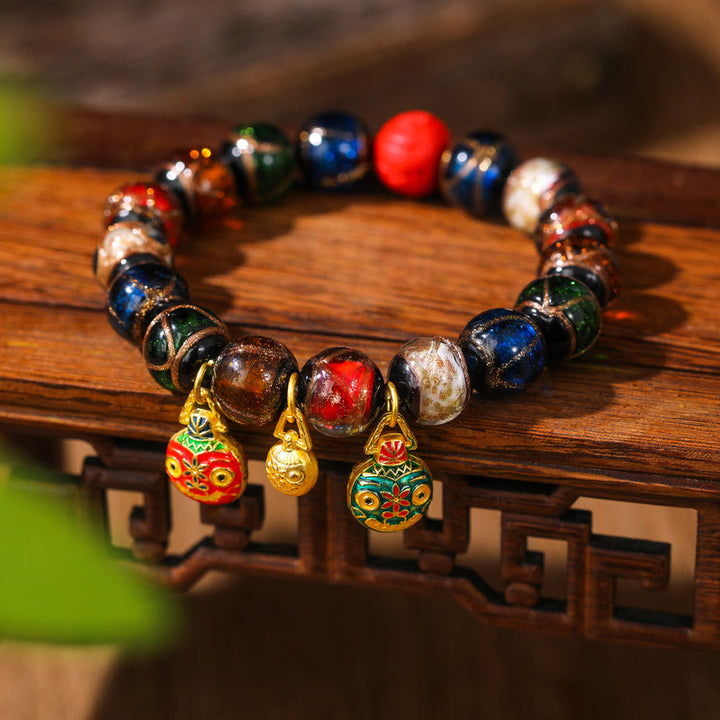 Buddha Stones Gold Swallowing Beast Family Colorful Cinnabar Bead Bracelet - Gold Swallowing Beast Cinnabar(Multicolor) - 14MM - image 0