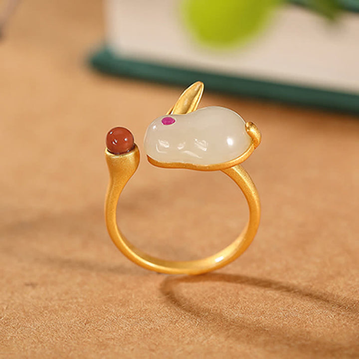 Buddha Stones 925 Sterling Silver Year of the Rabbit Hetian Jade Luck Ring Earrings Necklace Pendant - image 4