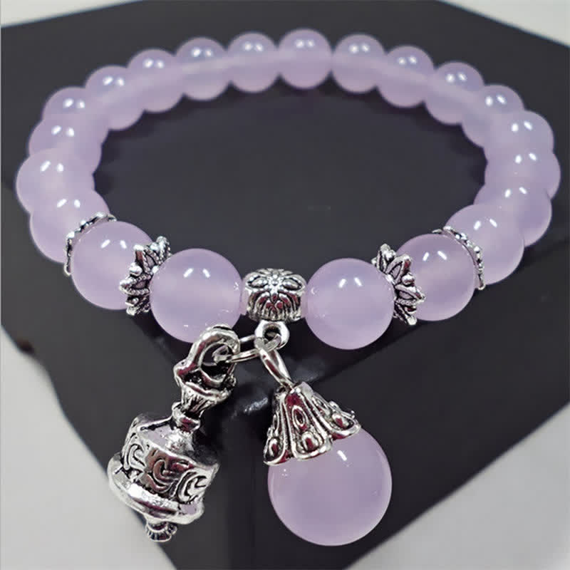 Buddha Stones Vintage Crystal Chalcedony Stone Energy Beaded Bell Charm Bracelet - image 11