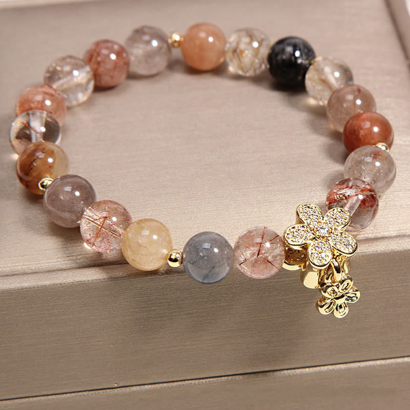 Buddha Stones Multicolored Rutilated Quartz Citrine Wealth Protection Flower Bracelet - image 1