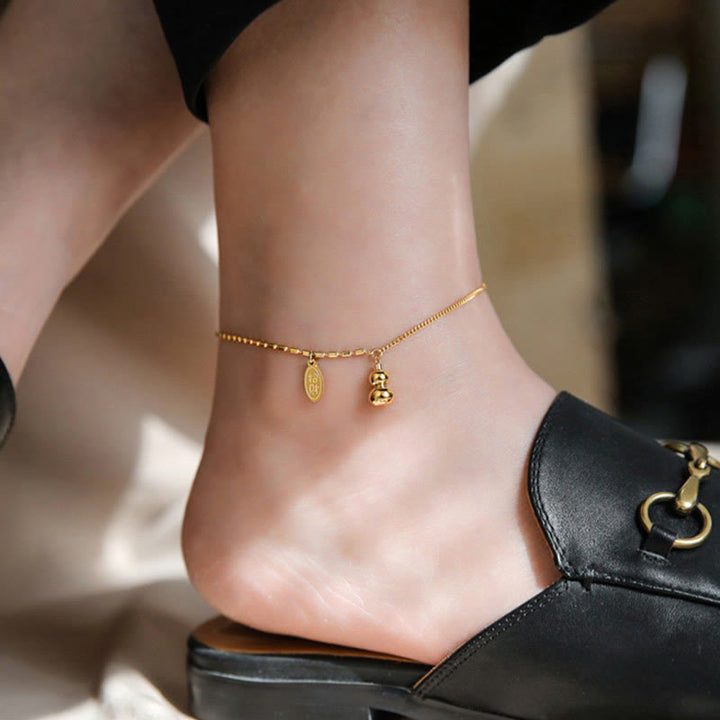 Buddha Stones 18k Gold Lucky Gourd Design Wealth Buckle Anklet - image 14