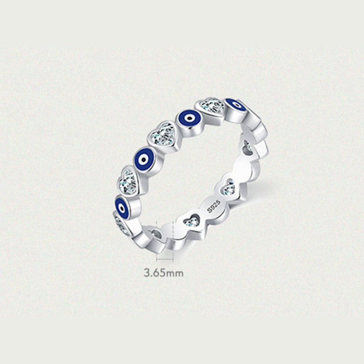 Buddha Stones 925 Sterling Silver Evil Eye Love Heart Zircon Blessing Ring - image 5