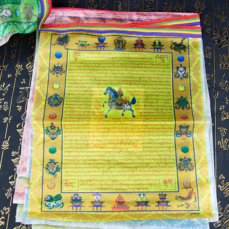 Buddha Stones Tibetan 5 Colors Windhorse Buddha Tara Scriptures Healing Auspicious Outdoor Prayer Flag - image 8