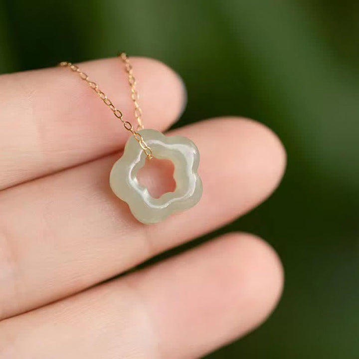 Buddha Stones Dainty Hetian Jade Cyan Jade Luck Floral Charm Necklace Pendant - image 6