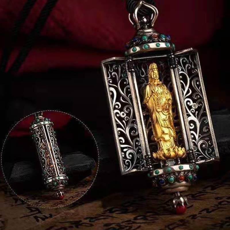Buddha Stones Tibetan Avalokitesvara Silver Wealth Protection Decoration - image 5