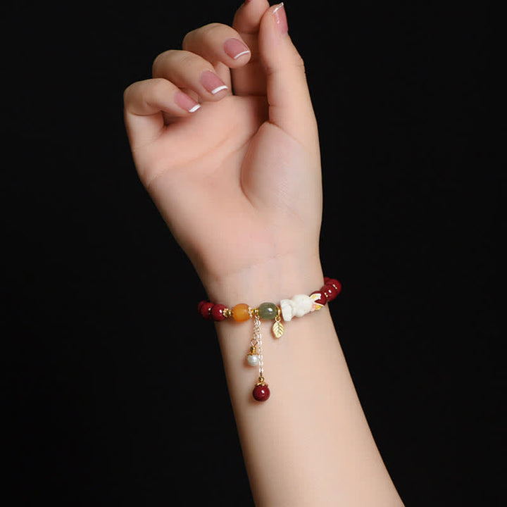Buddha Stones Year of the Rabbit Cinnabar Hetian Jade Bunny Beaded Blessing Bracelet - image 2