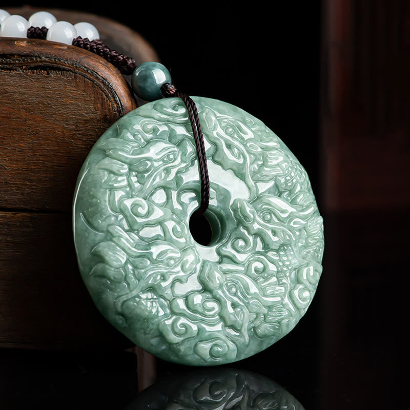 Buddha Stones Year of the Dragon Natural Jade Nine Dragons Peace Buckle Protection Necklace Pendant - image 2
