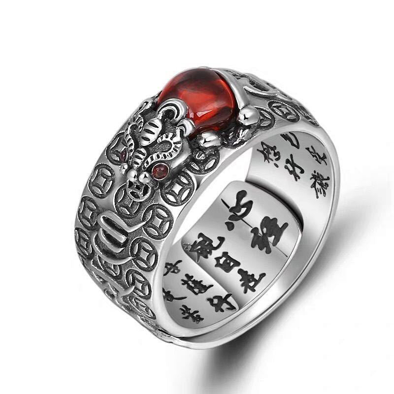 Buddha Stones Genstone PiXiu Feng Shui Frog Vajra Dorje Heart Sutra Wealth Adjustable Ring - image 0