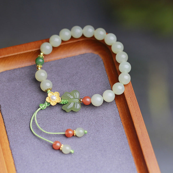 Buddha Stones 925 Sterling Silver Jade Luck Flower Butterfly Bracelet - image 12