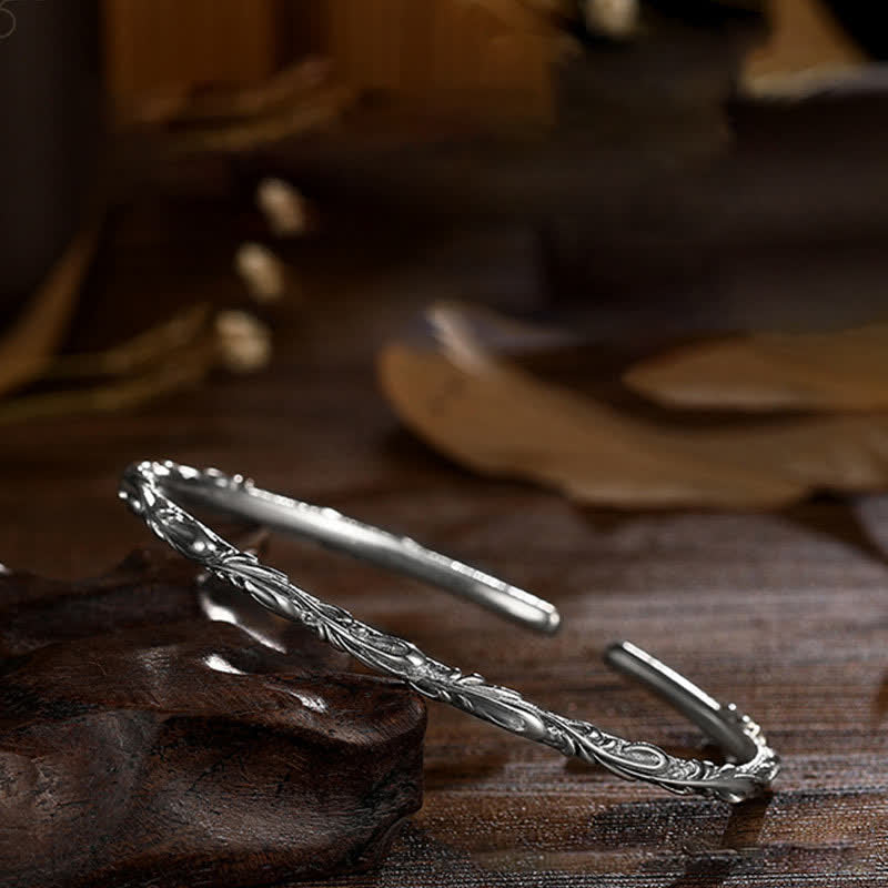 Buddha Stones 925 Sterling Silver Handmade Vines Engraved Protection Bracelet Bangle - image 5