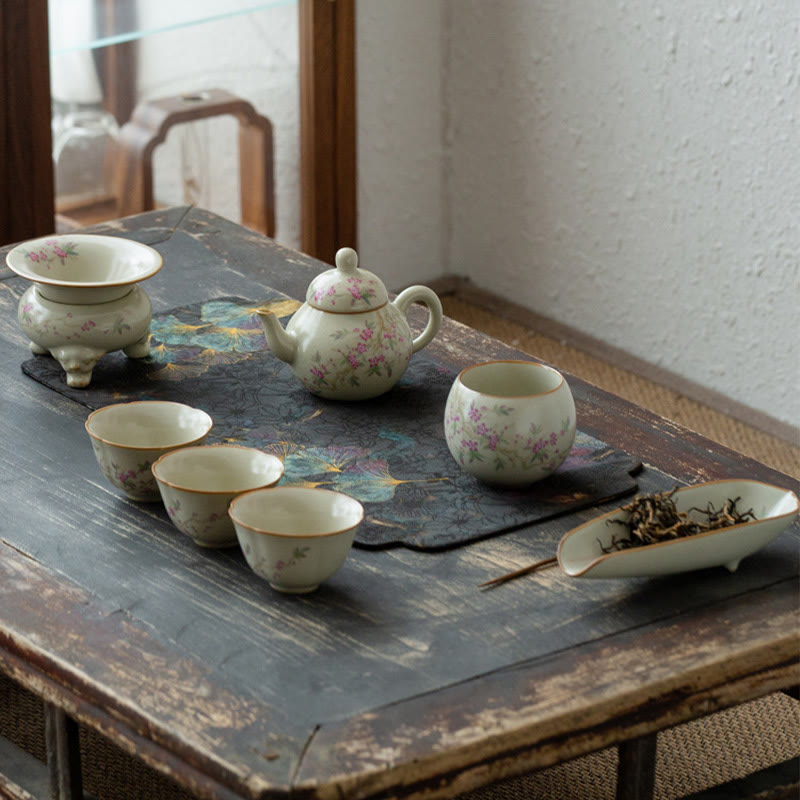 Buddha Stones Peach Blossom Daisy Flower Ceramic Teacup Kung Fu Tea Cups - image 2