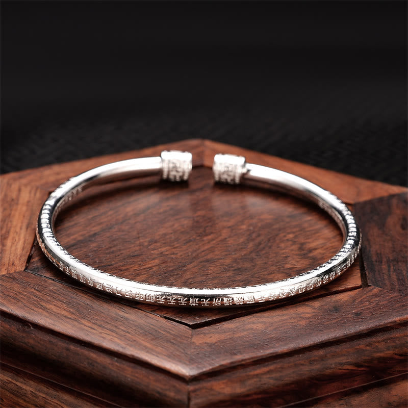 Buddha Stones Heart Sutra Engraved Swastika Pattern Luck White Copper Bracelet Bangle - Heart Sutra Bangle - image 0