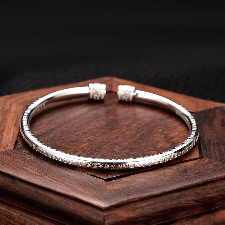 Buddha Stones Heart Sutra Engraved Swastika Pattern Luck White Copper Bracelet Bangle - image 4