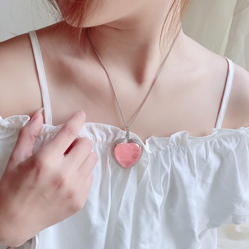 Buddha Stones Rose Quartz Crystal Love Heart Relationships Necklace Pendant - image 2