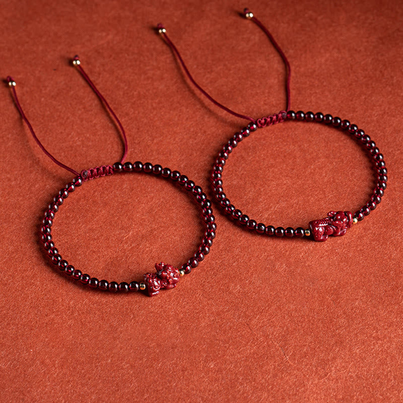 Buddha Stones Garnet Cinnabar PiXiu Blessing Calm String Bracelet - image 2